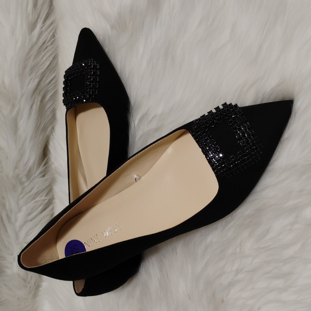 SALE! New Nine West Black Point Toe Embellished Flats Sleek Minimalist Design - Picture 16 of 16